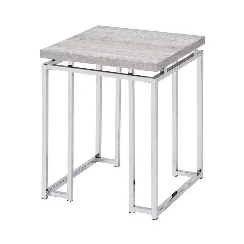 End Table with Rectangular Tabletop and Metal Legs Silver and Brown