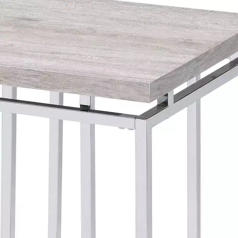 End Table with Rectangular Tabletop and Metal Legs Silver and Brown