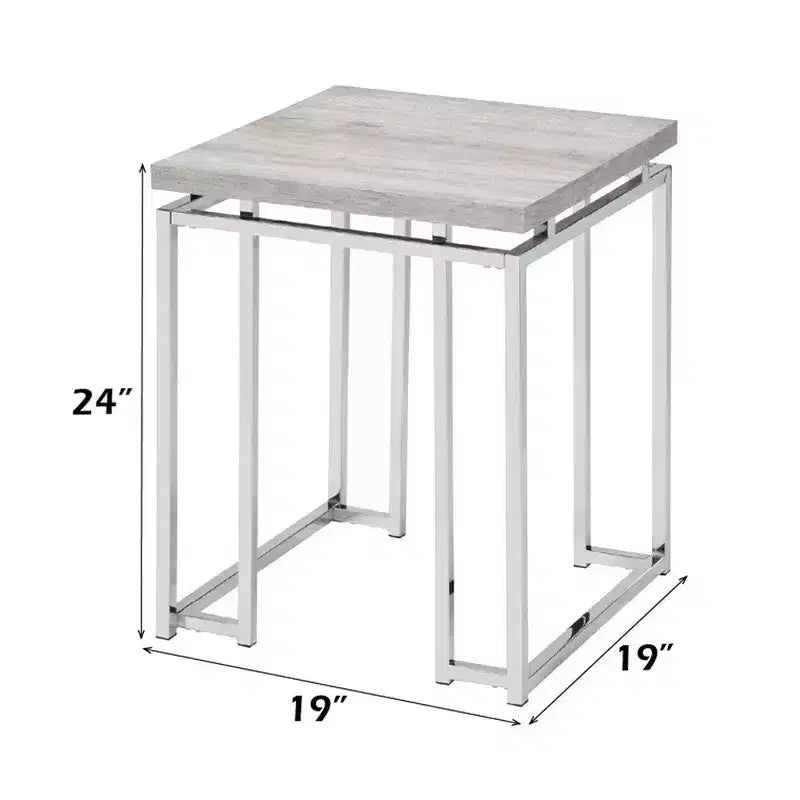 End Table with Rectangular Tabletop and Metal Legs Silver and Brown