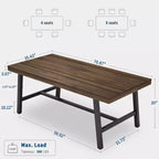 Industrial Dining Table for 6-8 People, 70.87 in Long Wooden Kitchen Table with Sturdy Metal Frame & Rustic Brown Finish (Black, 70.87 in Long)