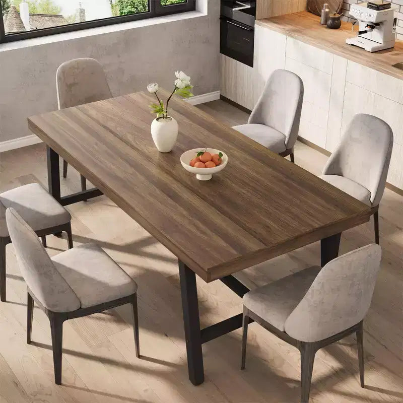 Industrial Dining Table for 6-8 People, 70.87 in Long Wooden Kitchen Table with Sturdy Metal Frame & Rustic Brown Finish (Black, 70.87 in Long)