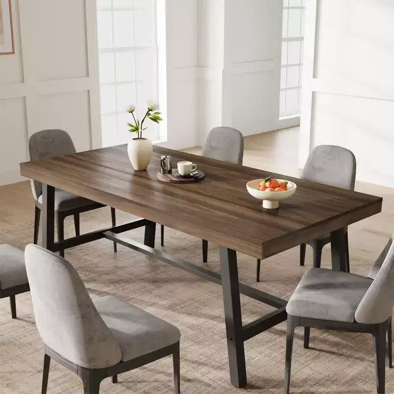 Industrial Dining Table for 6-8 People, 70.87 in Long Wooden Kitchen Table with Sturdy Metal Frame & Rustic Brown Finish (Black, 70.87 in Long)