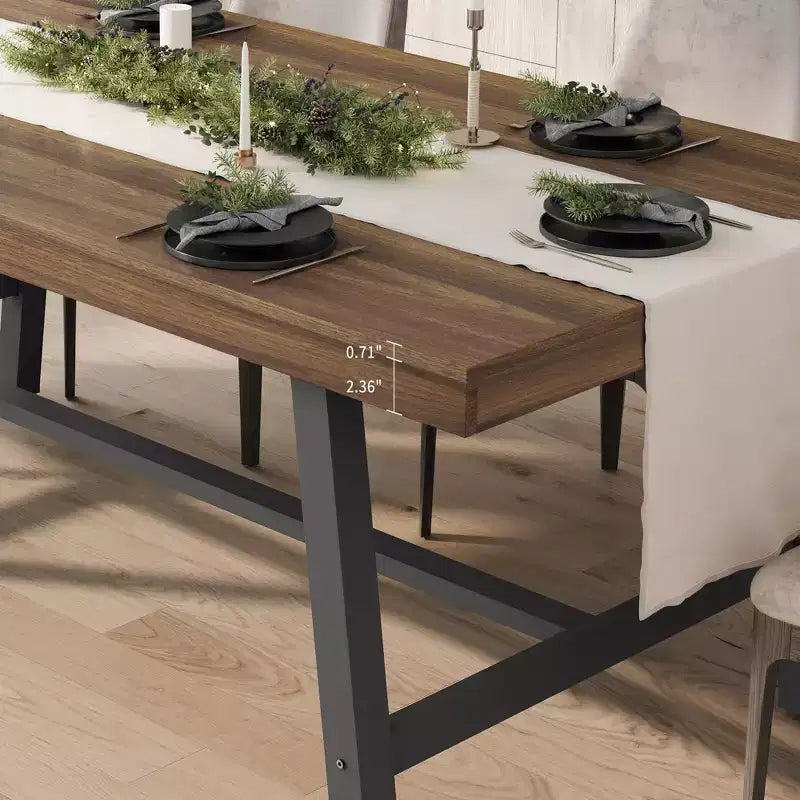 Industrial Dining Table for 6-8 People, 70.87 in Long Wooden Kitchen Table with Sturdy Metal Frame & Rustic Brown Finish (Black, 70.87 in Long)