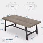 Industrial Dining Table for 6-8 People, 70.87 in Long Wooden Kitchen Table with Sturdy Metal Frame & Rustic Brown Finish (Black, 70.87 in Long)