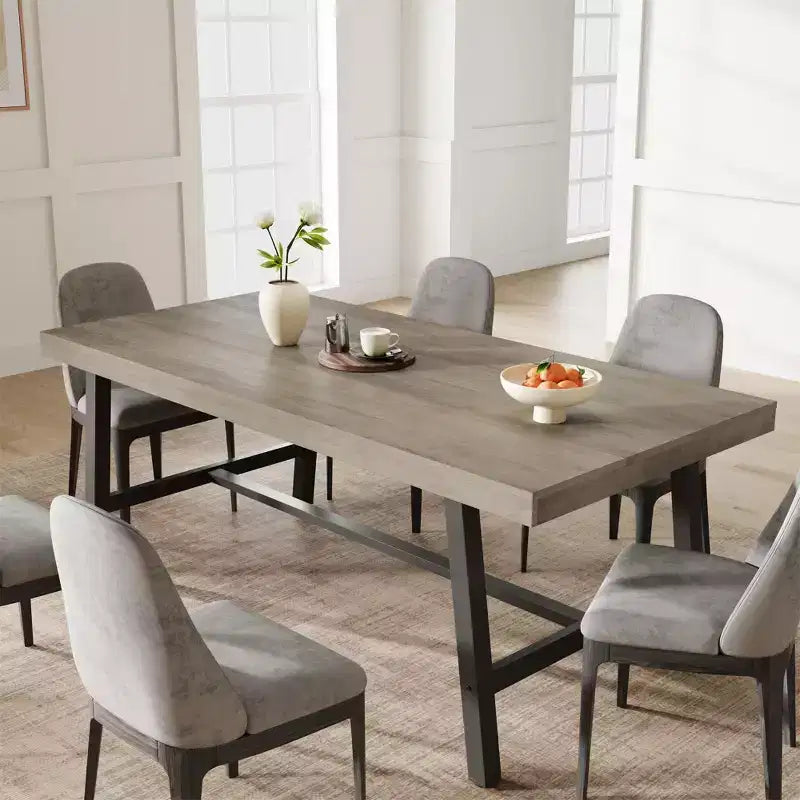 Industrial Dining Table for 6-8 People, 70.87 in Long Wooden Kitchen Table with Sturdy Metal Frame & Rustic Brown Finish (Black, 70.87 in Long)