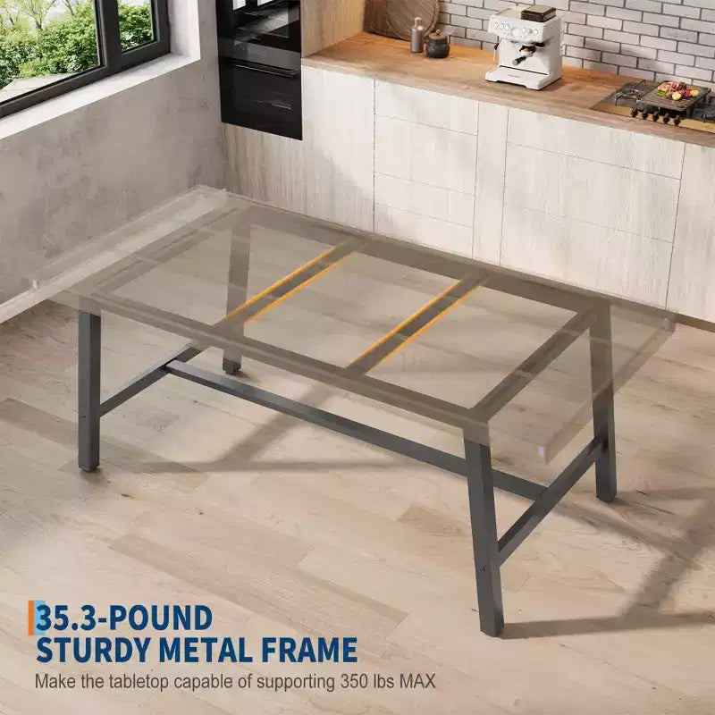 Industrial Dining Table for 6-8 People, 70.87 in Long Wooden Kitchen Table with Sturdy Metal Frame & Rustic Brown Finish (Black, 70.87 in Long)