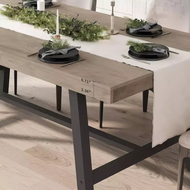 Industrial Dining Table for 6-8 People, 70.87 in Long Wooden Kitchen Table with Sturdy Metal Frame & Rustic Brown Finish (Black, 70.87 in Long)