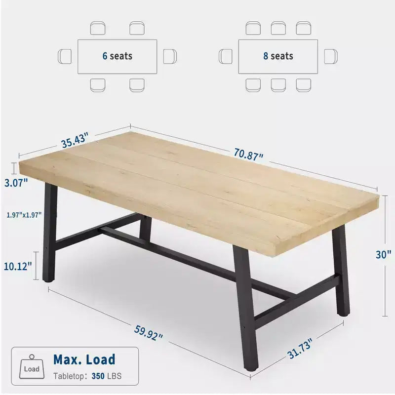 Industrial Dining Table for 6-8 People, 70.87 in Long Wooden Kitchen Table with Sturdy Metal Frame & Rustic Brown Finish (Black, 70.87 in Long)