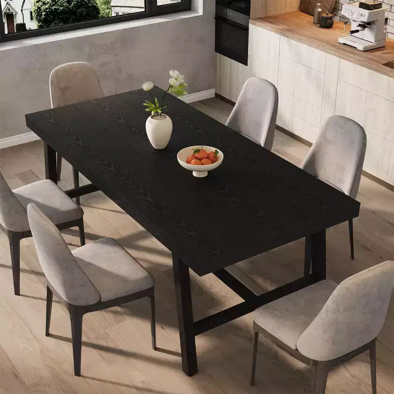 Industrial Dining Table for 6-8 People, 70.87 in Long Wooden Kitchen Table with Sturdy Metal Frame & Rustic Brown Finish (Black, 70.87 in Long)