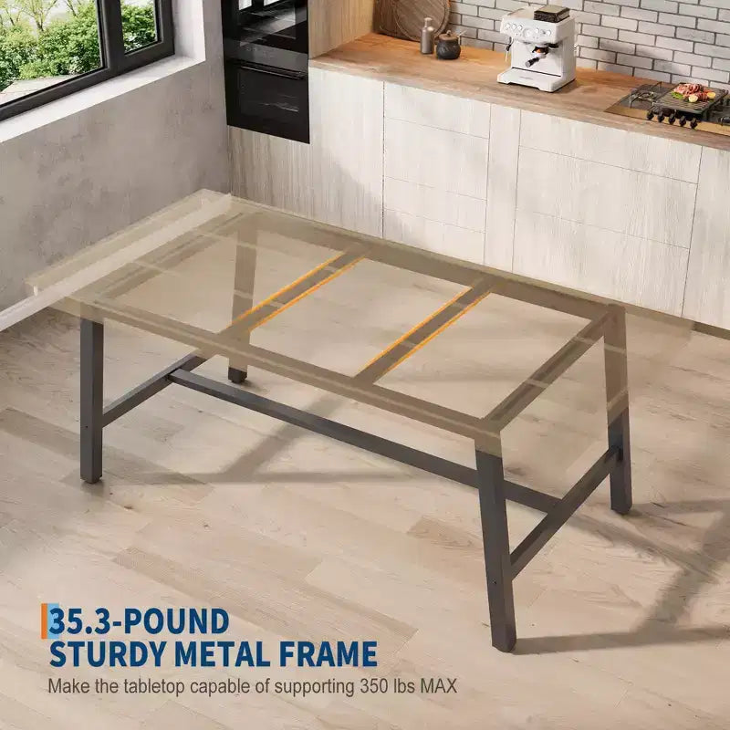 Industrial Dining Table for 6-8 People, 70.87 in Long Wooden Kitchen Table with Sturdy Metal Frame & Rustic Brown Finish (Black, 70.87 in Long)