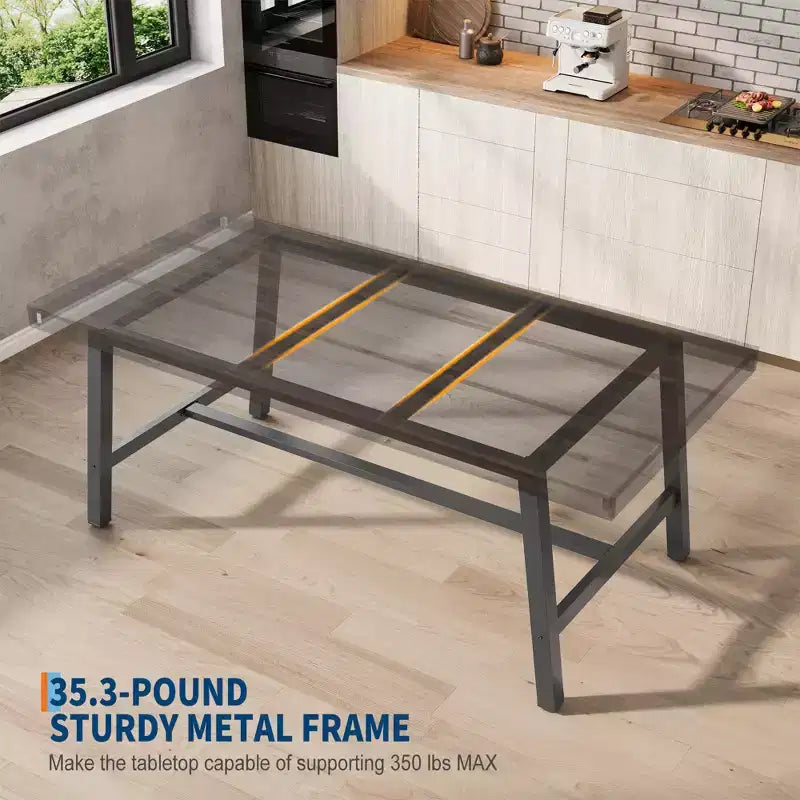 Industrial Dining Table for 6-8 People, 70.87 in Long Wooden Kitchen Table with Sturdy Metal Frame & Rustic Brown Finish (Black, 70.87 in Long)
