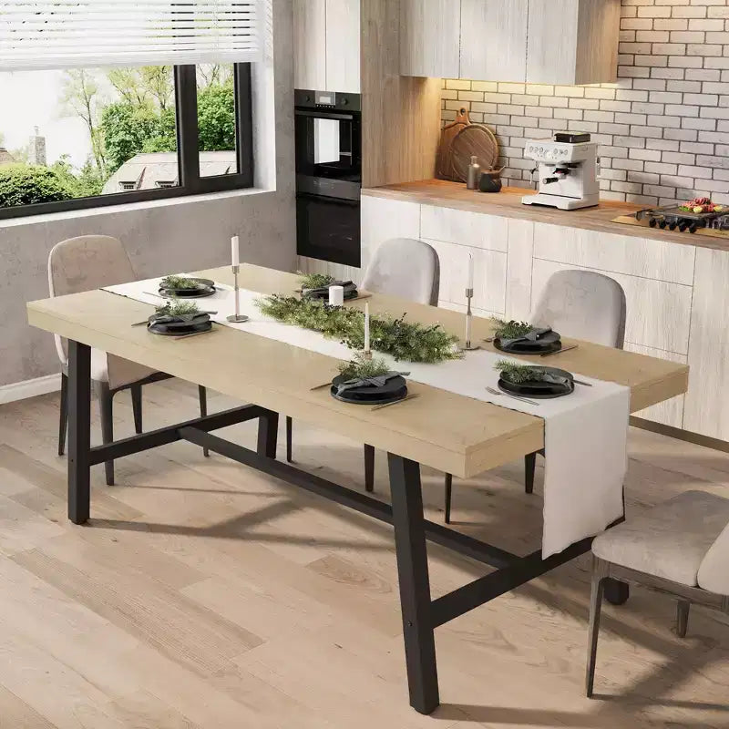 Industrial Dining Table for 6-8 People, 70.87 in Long Wooden Kitchen Table with Sturdy Metal Frame & Rustic Brown Finish (Black, 70.87 in Long)