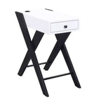 Royal Hampton Frame Side Table with X Shaped Legs and 1 Drawer, White and Black