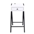 Frame Side Table with X Shaped Legs and 1 Drawer White and Black
