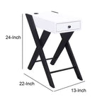 Frame Side Table with X Shaped Legs and 1 Drawer White and Black