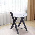 Frame Side Table with X Shaped Legs and 1 Drawer White and Black