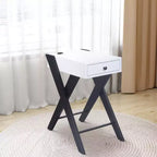 Frame Side Table with X Shaped Legs and 1 Drawer White and Black