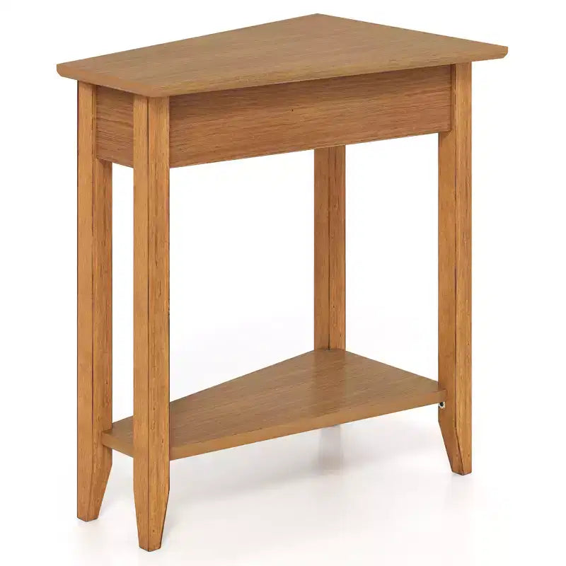 2-Tier End Table Irregular Narrow Sofa Side Nightstand with Storage Shelf Walnut