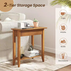 2-Tier End Table Irregular Narrow Sofa Side Nightstand with Storage Shelf Walnut