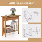 2-Tier End Table Irregular Narrow Sofa Side Nightstand with Storage Shelf Walnut