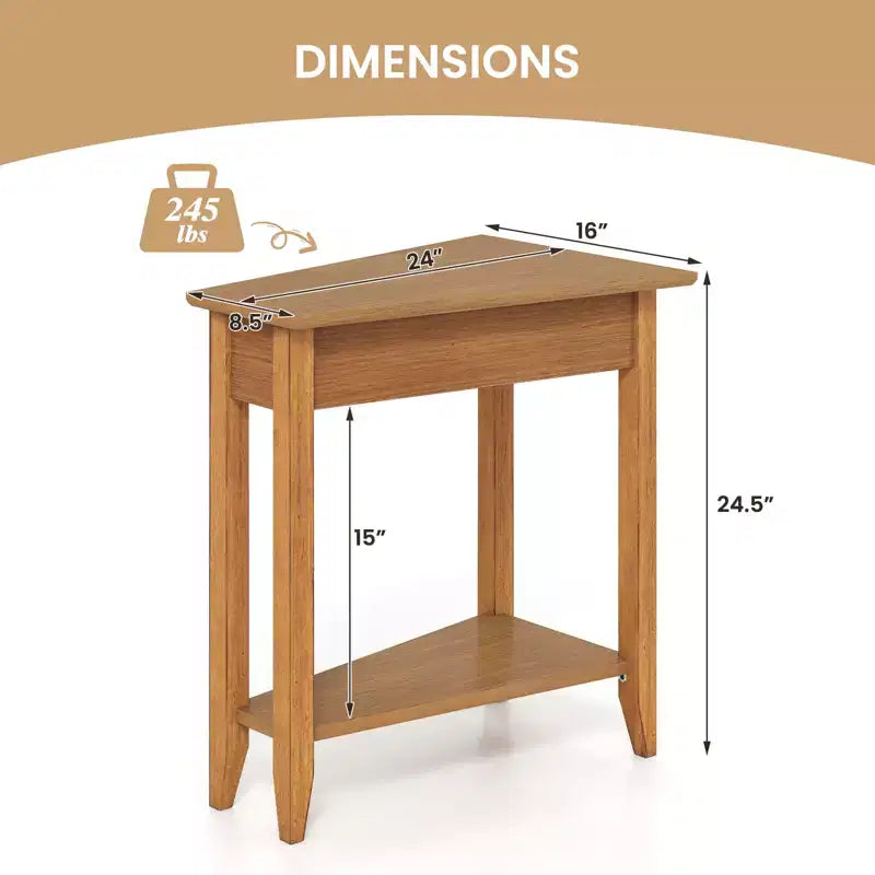 2-Tier End Table Irregular Narrow Sofa Side Nightstand with Storage Shelf Walnut