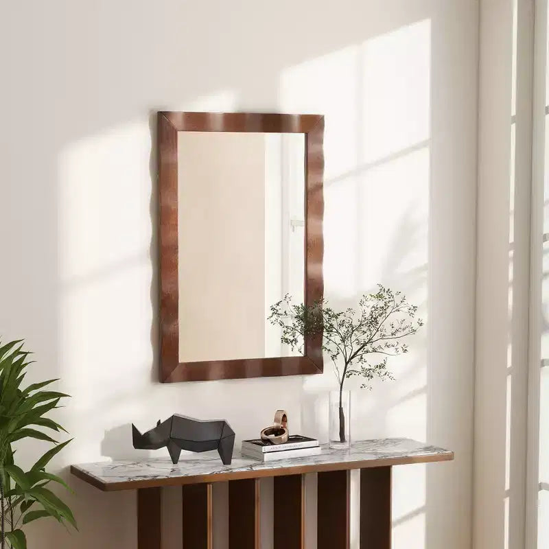 42 x 28 Farmhouse Wall Mirror with Solid Wood Frame Rubber Wood Rustic Style