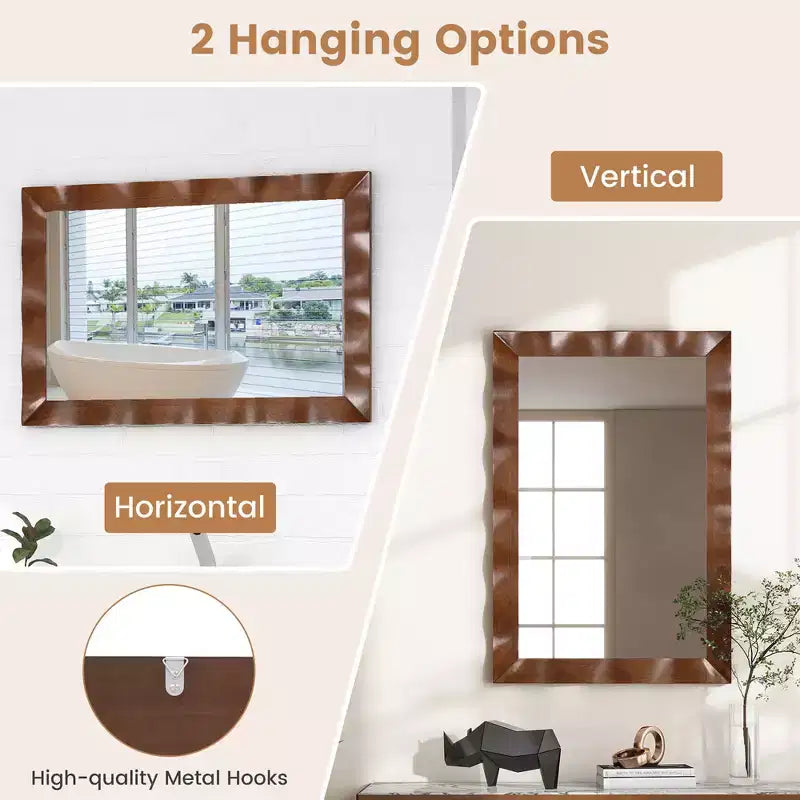 Specchio da parete rustico 42 x 28 da fattoria con cornice in legno massello di Hevea