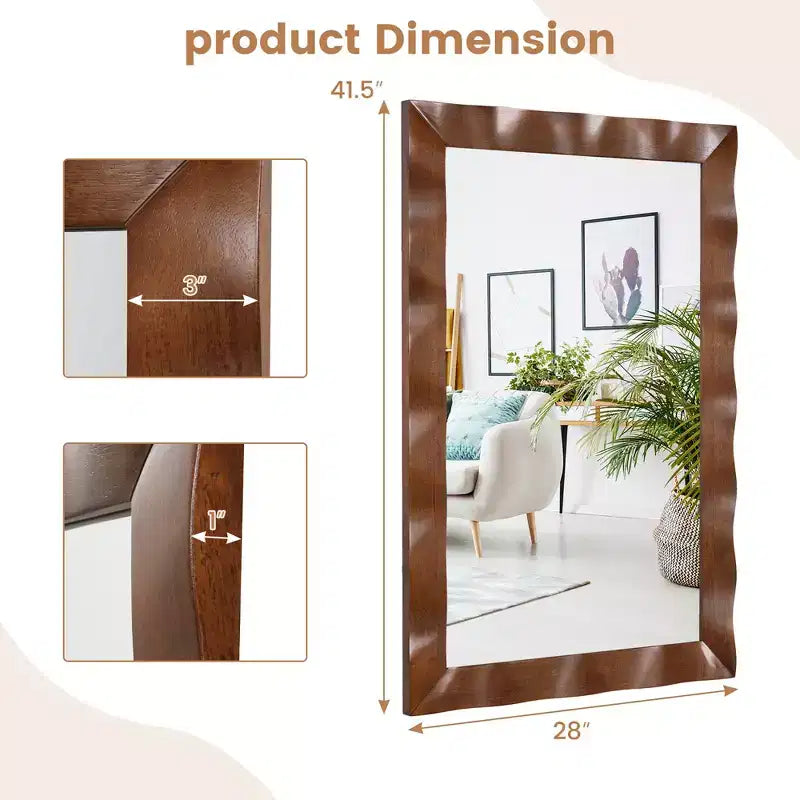 Specchio da parete rustico 42 x 28 da fattoria con cornice in legno massello di Hevea