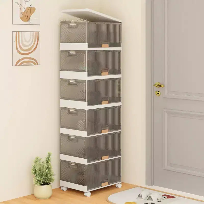6-Cube Stackable Storage Bins Foldable Shoe Boxes with Detachable Wheels