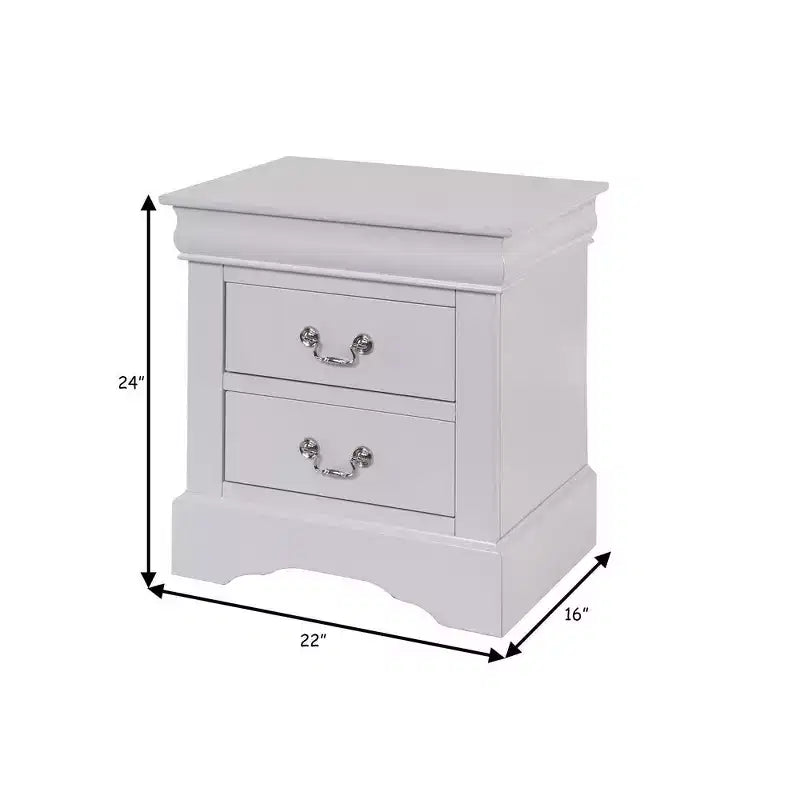 24 Inch Modern Classic Nightstand 2 Drawers Drop Handles Wood White