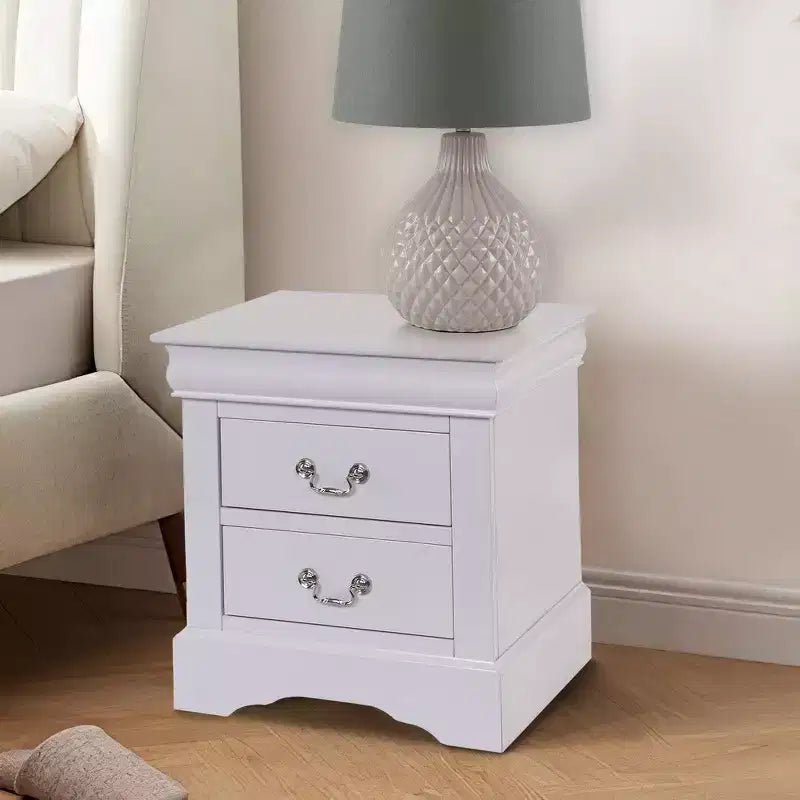 24 Inch Modern Classic Nightstand 2 Drawers Drop Handles Wood White