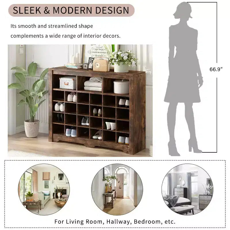 Elegante scarpiera a 24 scomparti Console Scarpiera moderna con base curva Versatile madia nera