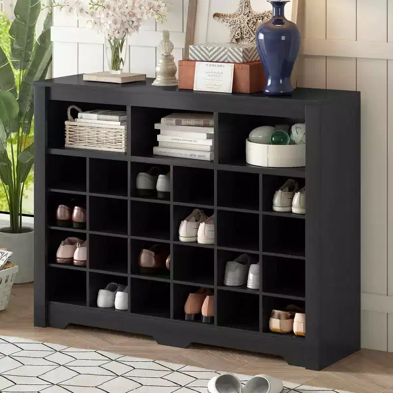 Elegante scarpiera a 24 scomparti Console Scarpiera moderna con base curva Versatile madia nera