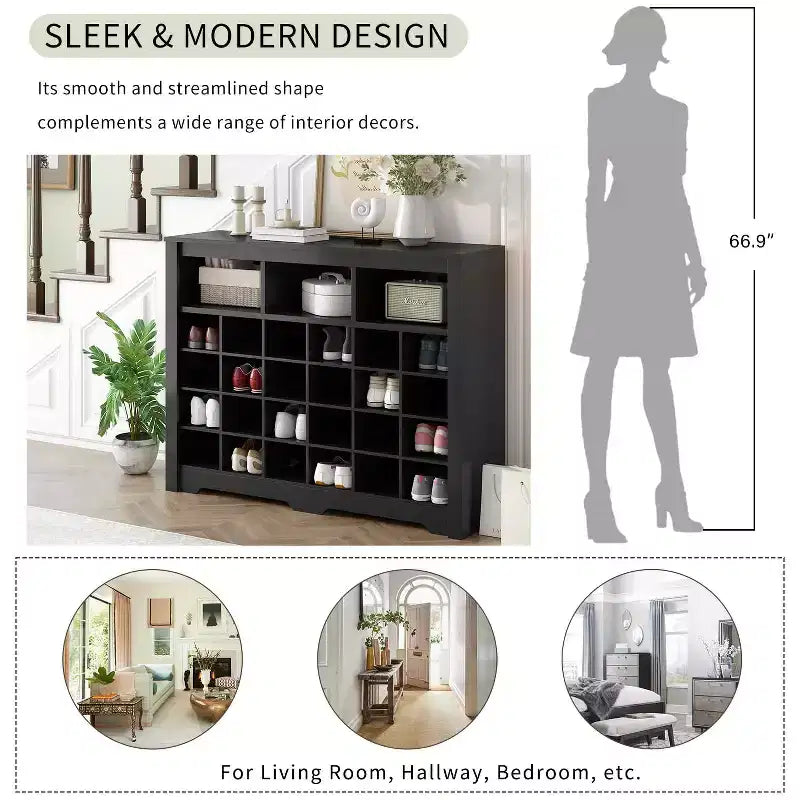 Elegante scarpiera a 24 scomparti Console Scarpiera moderna con base curva Versatile madia nera