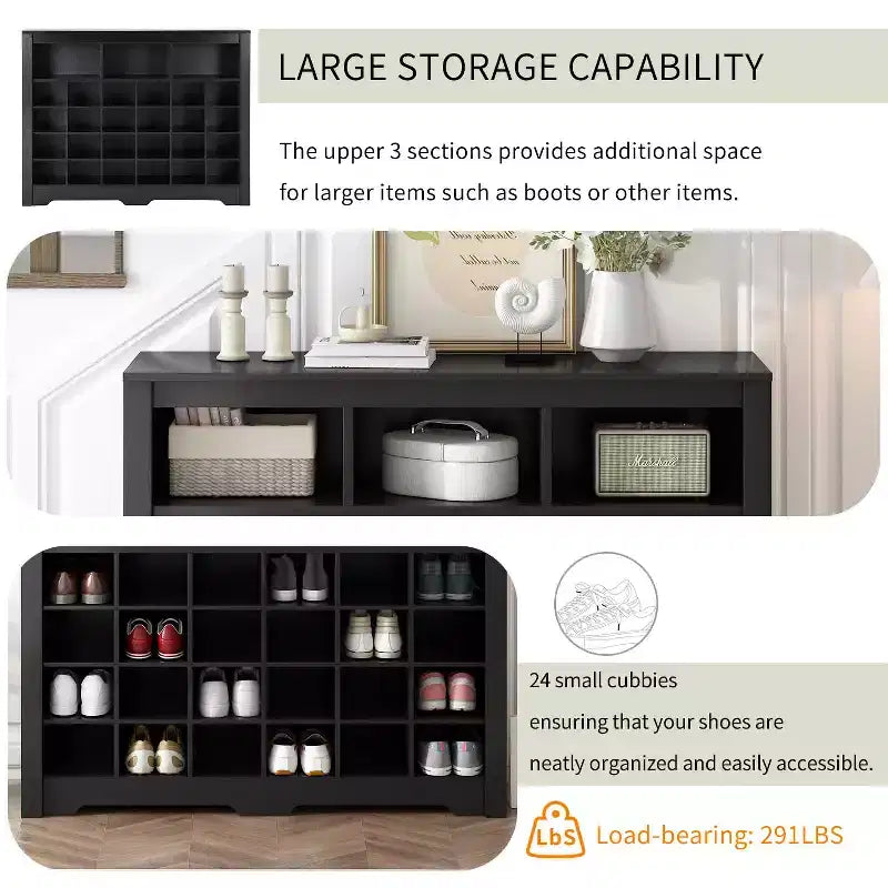 Elegante scarpiera a 24 scomparti Console Scarpiera moderna con base curva Versatile madia nera