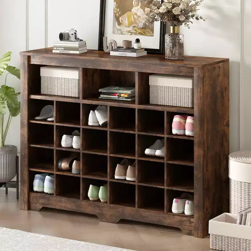 Elegante scarpiera a 24 scomparti Console Scarpiera moderna con base curva Versatile madia nera