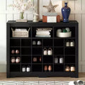 MAYEERTY Sleek 24 Shoe Cubby Console, Modern Shoe Cabinet Curved Base Versatile Sideboard, Black