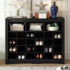MAYEERTY Sleek 24 Shoe Cubby Console, Modern Shoe Cabinet Curved Base Versatile Sideboard, Black