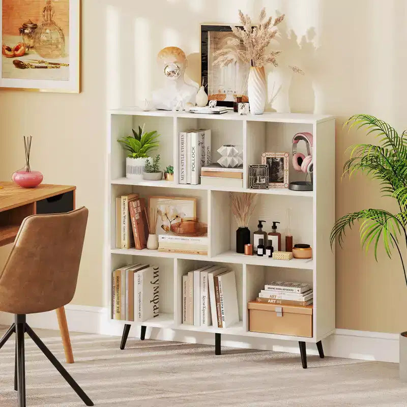 Libreria a 8 cubi a 3 ripiani, organizer moderno con 5 gambe in metallo