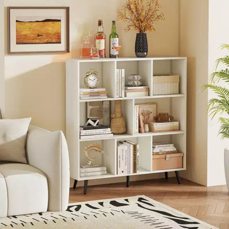 Libreria a 8 cubi a 3 ripiani, organizer moderno con 5 gambe in metallo