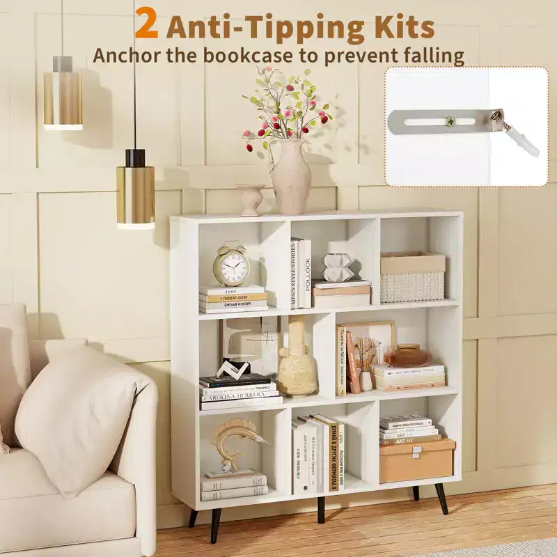 Libreria a 8 cubi a 3 ripiani, organizer moderno con 5 gambe in metallo