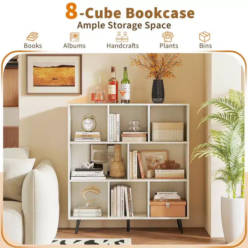 Libreria a 8 cubi a 3 ripiani, organizer moderno con 5 gambe in metallo