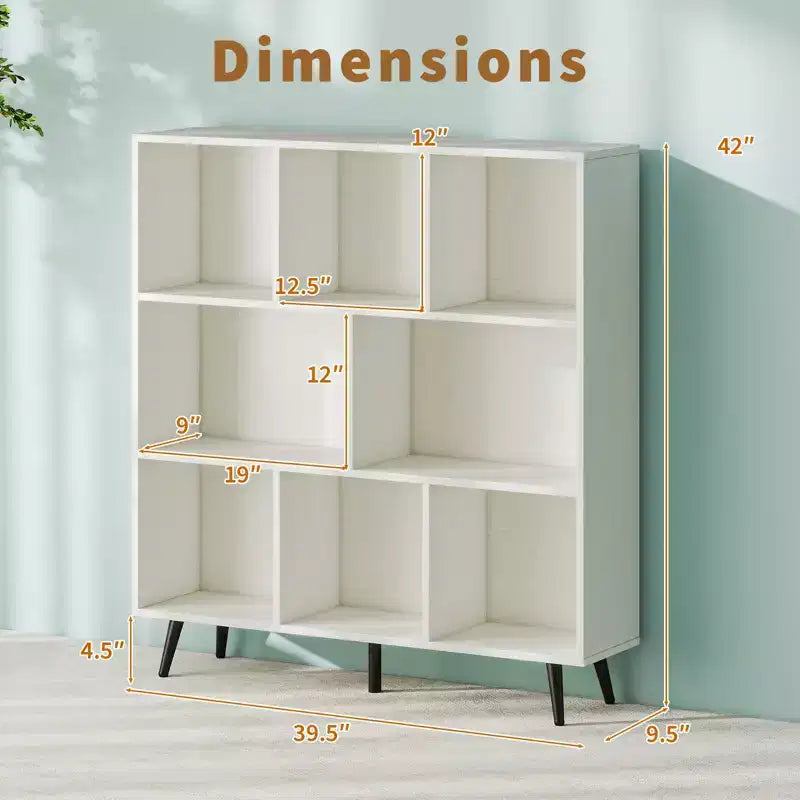 Libreria a 8 cubi a 3 ripiani, organizer moderno con 5 gambe in metallo