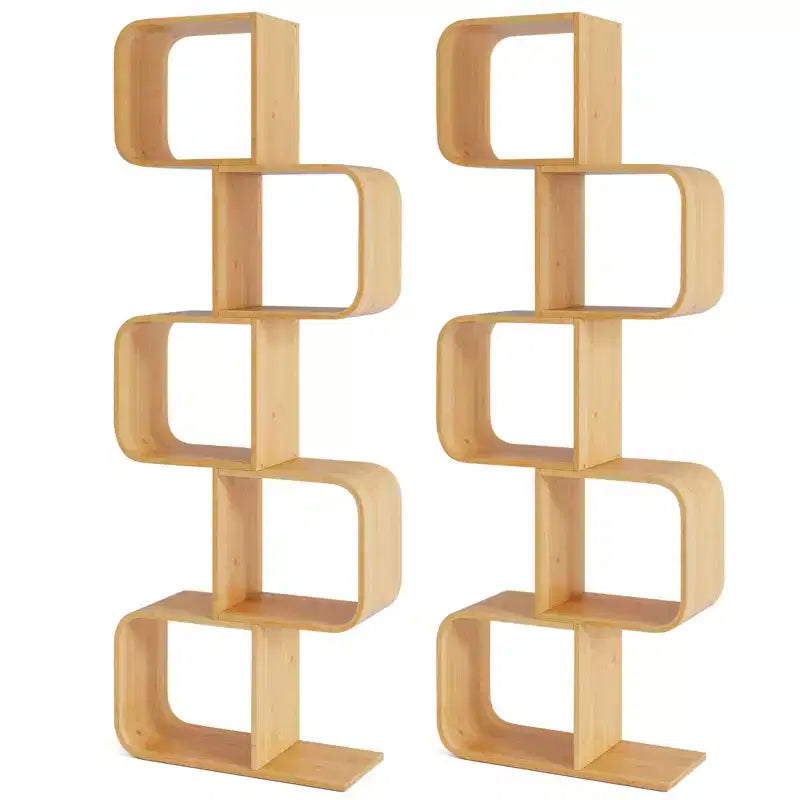 5-Tier S-Shaped Bookcase with 5 Open Cubes Geometric Corner Display Shelf (2-Piece)