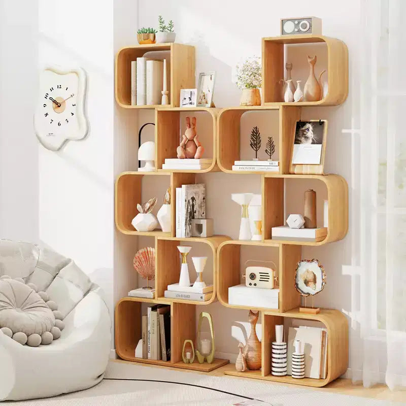 5-Tier S-Shaped Bookcase with 5 Open Cubes Geometric Corner Display Shelf (2-Piece)