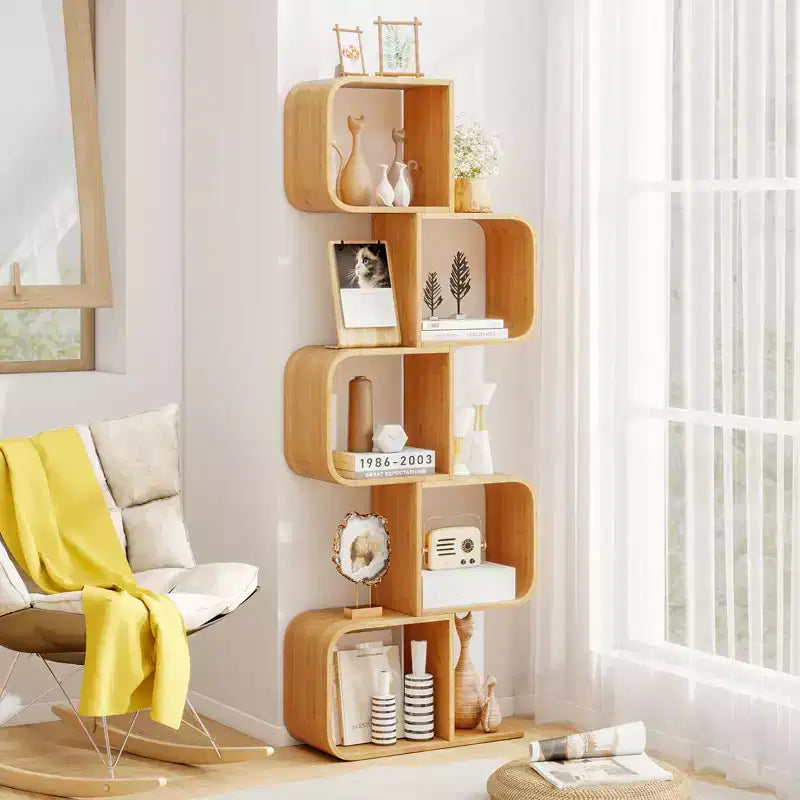 5-Tier S-Shaped Bookcase with 5 Open Cubes Geometric Corner Display Shelf (2-Piece)