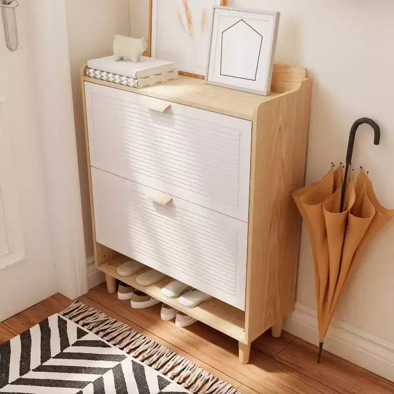 Scarpiera con 2 cassetti a ribalta, scarpiera sottile da 80 cm, scarpiera stretta nascosta autoportante per ingresso, soggiorno, corridoio