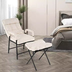 Poltrona moderna con pouf Poltrona in tessuto di lino con schienale regolabile