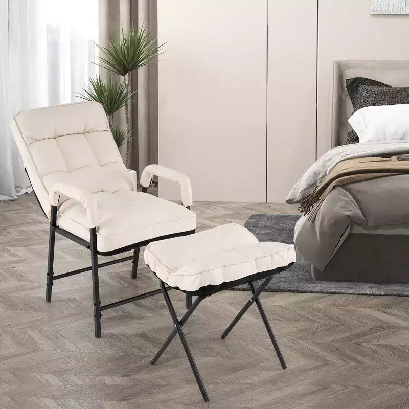 Poltrona moderna con pouf Poltrona in tessuto di lino con schienale regolabile