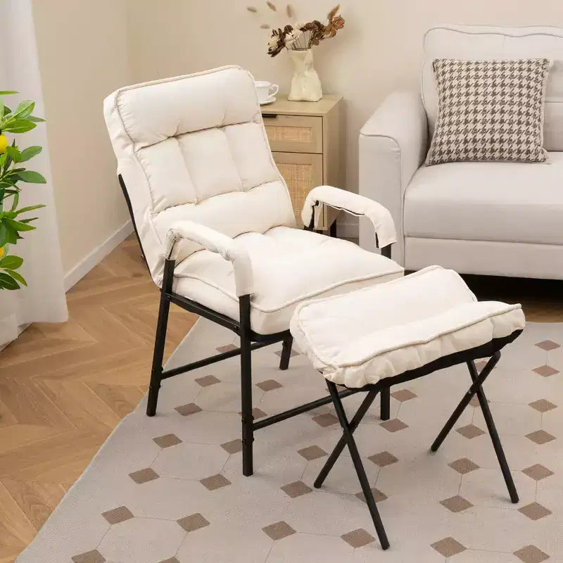 Modern Accent Chair with Ottoman Linen Fabric Arm Chair with Adjustable Backrest